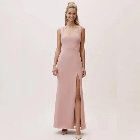 Anthropologie BHLDN Adena Crepe Square Neck Maxi Dress in Mauve - Picture 1 of 13